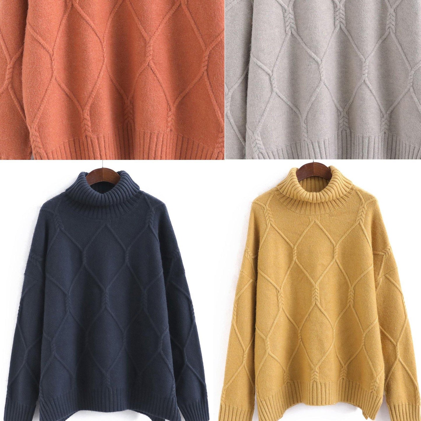 Aesthetic Navy Knitted Top High Neck Oversized Spring Sweaters - SooLinen