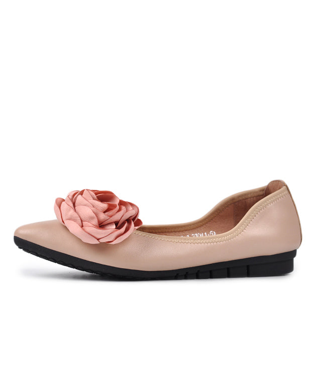 Apricot Flat Shoes For Women Splicing Floral Pointed Toe