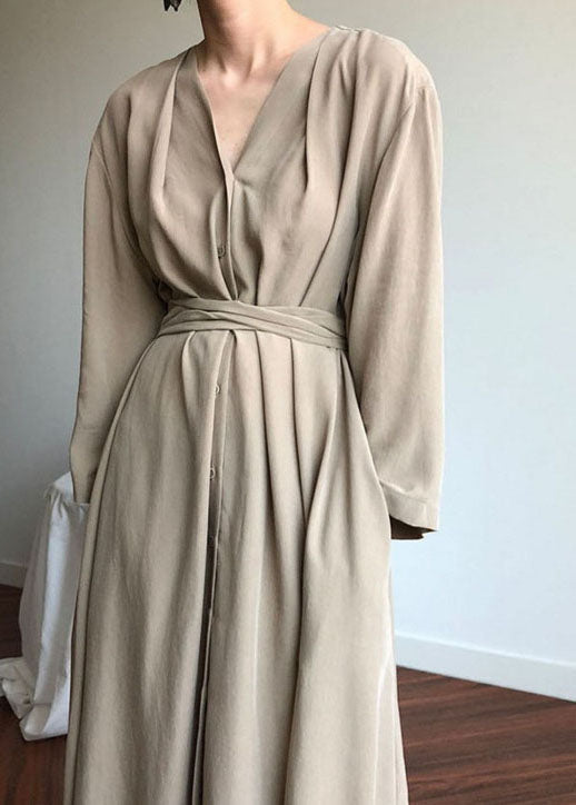 Apricot Taschen Baumwolle Partykleid Cinched Frühling