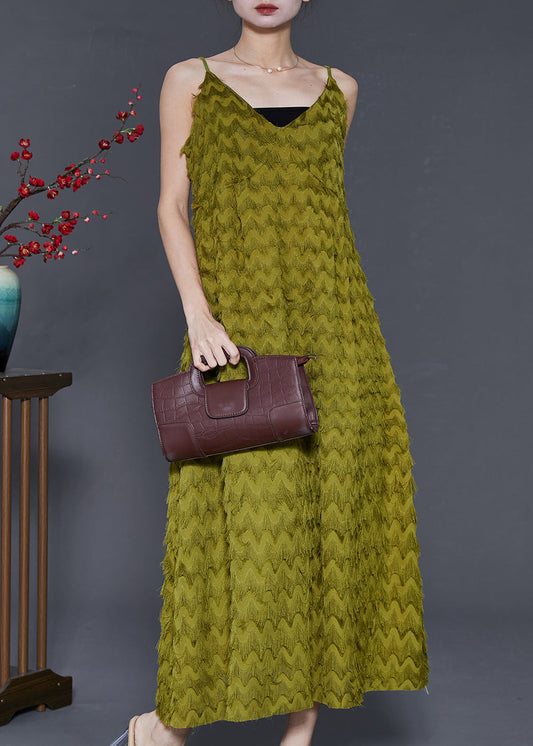 Armee Grün Chiffon Sommer Strand Kleid Tassel Sommer