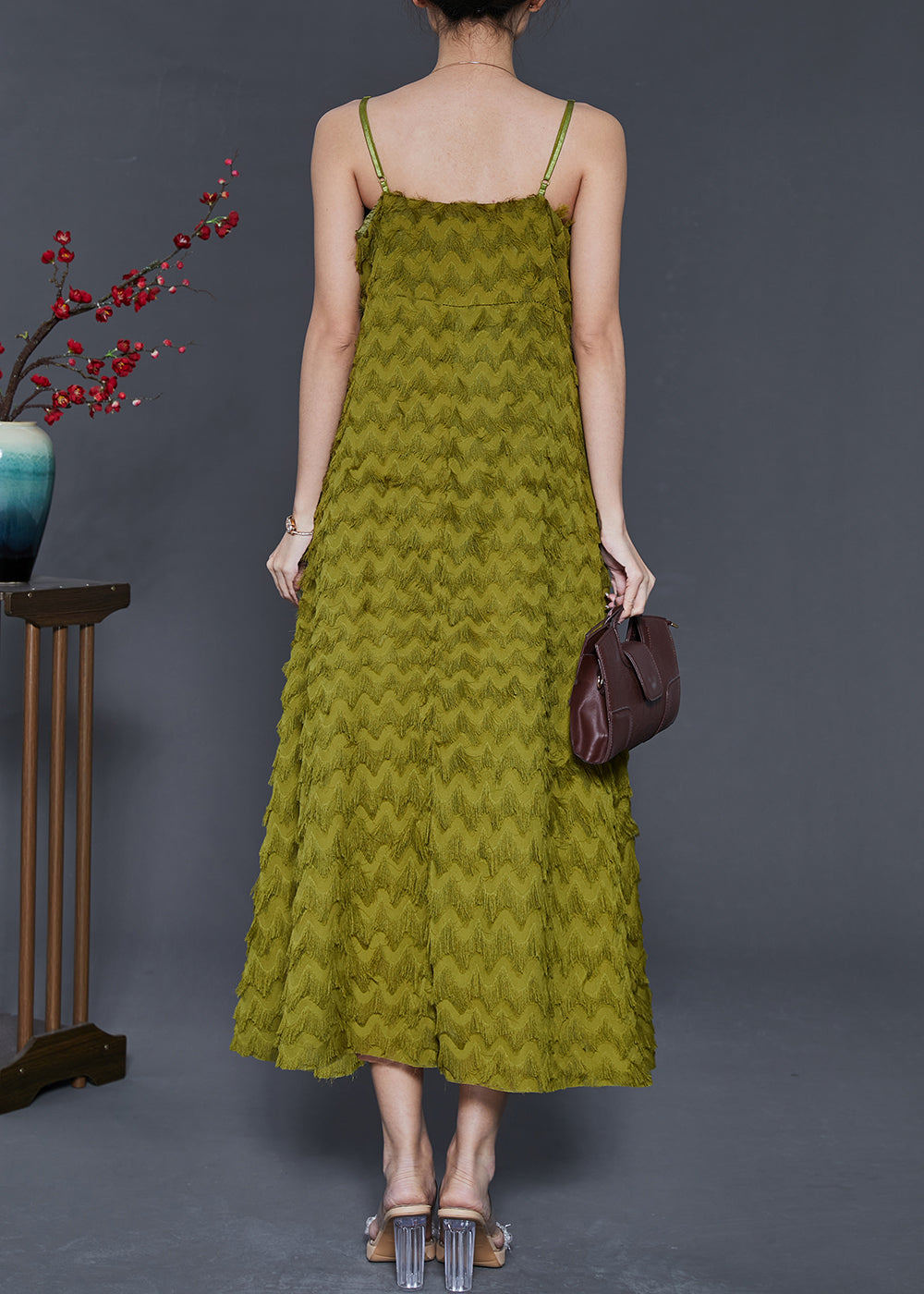 Armee Grün Chiffon Sommer Strand Kleid Tassel Sommer