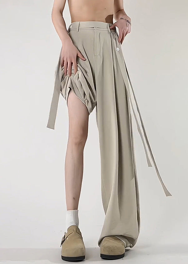 Art Beige Original Design Pockets Ice Silk Men Pants Summer