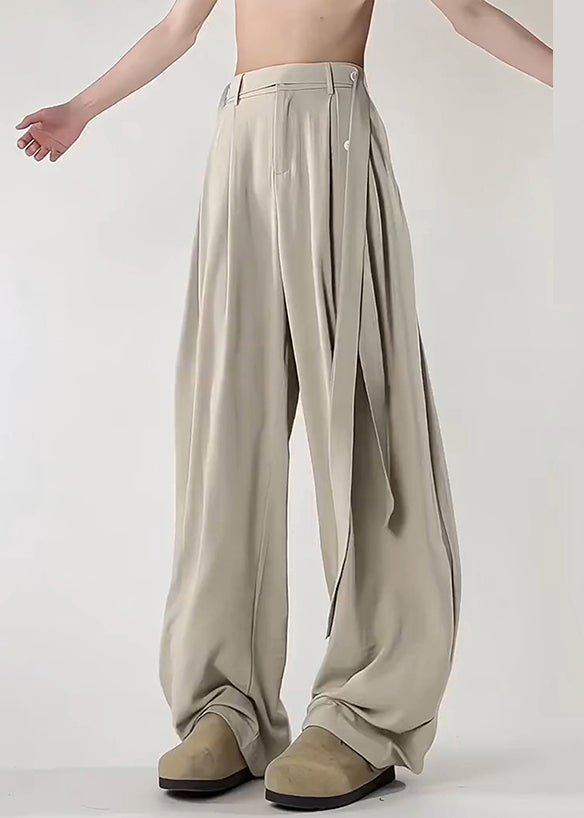 Art Beige Original Design Pockets Ice Silk Men Pants Summer