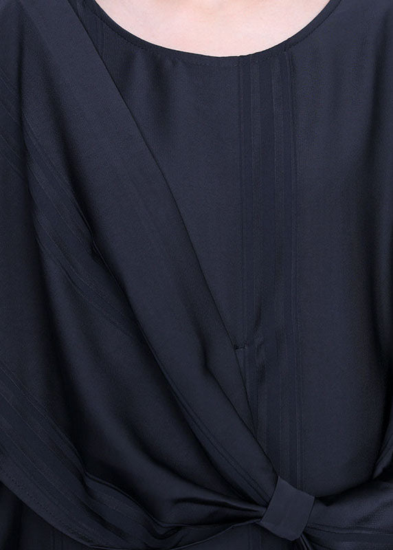 Art Schwarzes asymmetrisches Schmetterlings-Partykleid aus Seide mit halben Ärmeln