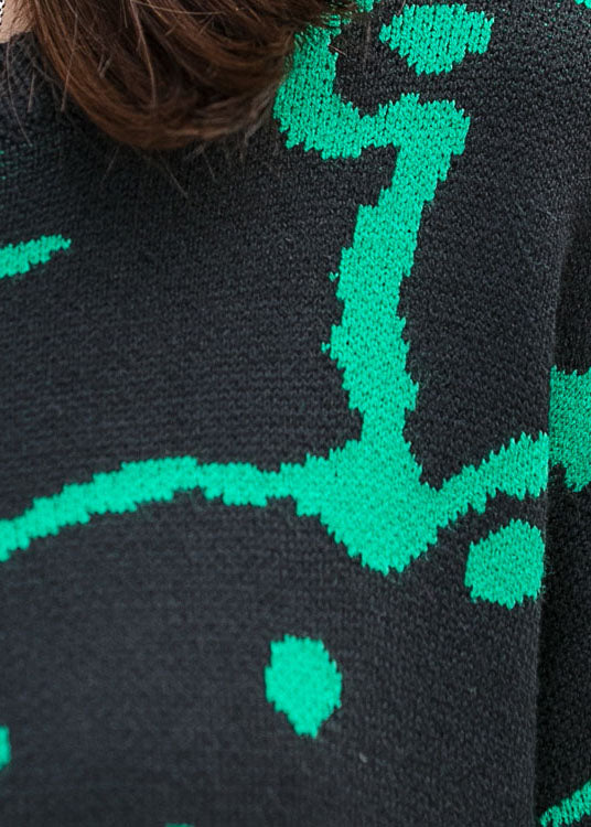 Art Schwarz O-Ausschnitt Loose Knit Herbst Knöchelkleid Langarm