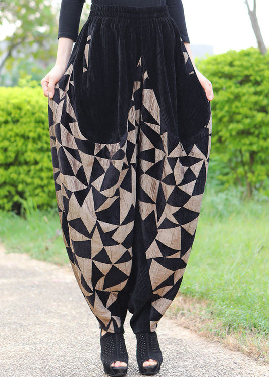 Kunst Schwarz Patchwork Cord dicke Hose Winter