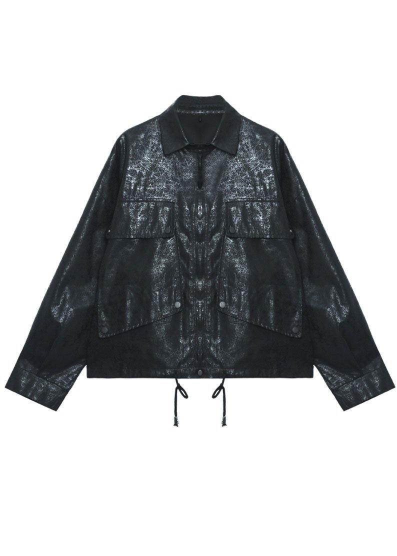 Art Black Pockets Button Zippered Fall Jackets Long sleeve - SooLinen