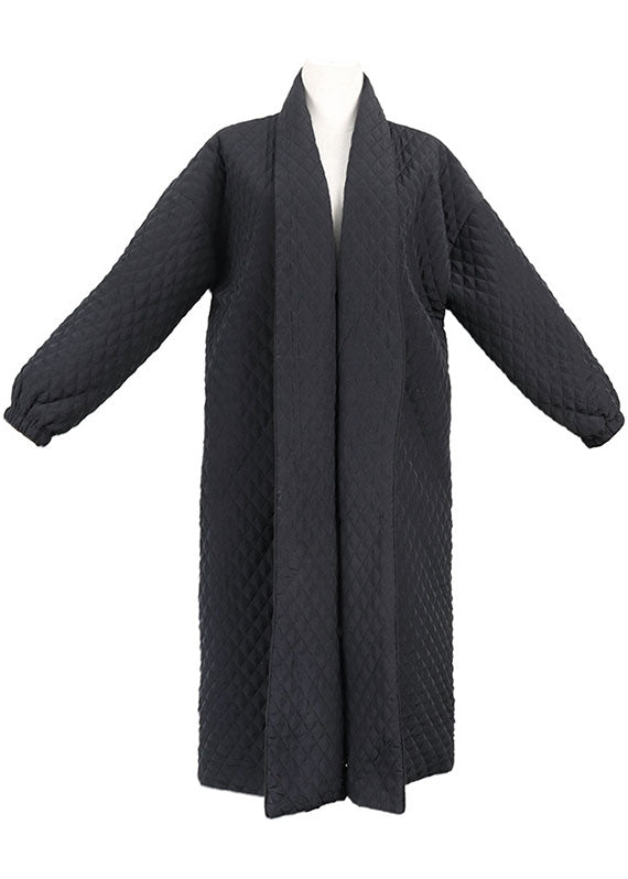 Art Schwarzer V-Ausschnitt Taschen Knopf Winter Baumwolle Langarmmantel