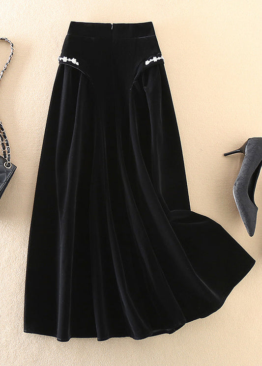 Art Black Zip Up Seidenvelours A-Linie Röcke Frühling