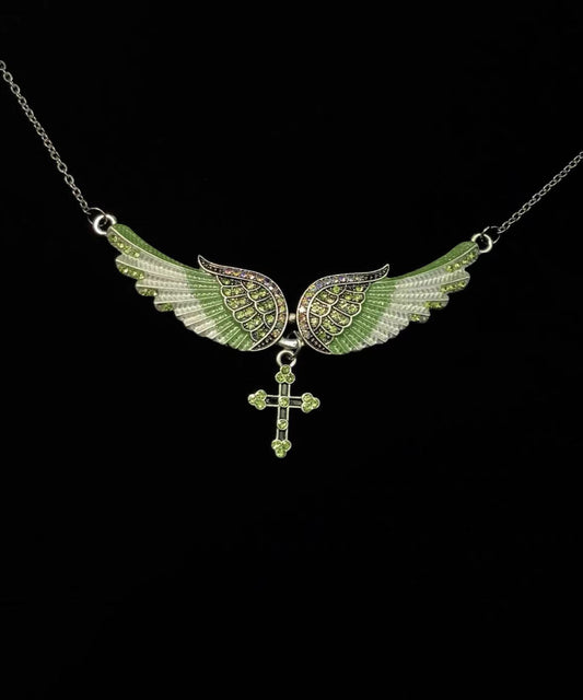 Art Blue Angel Wings Zircon Adjustable Alloy Pendant Necklace