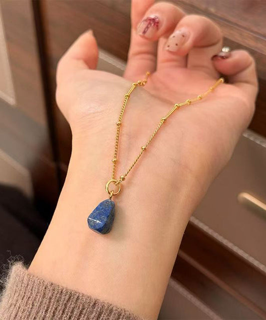 Art Blue Copper Overgild Gem Stone Pendant Necklace