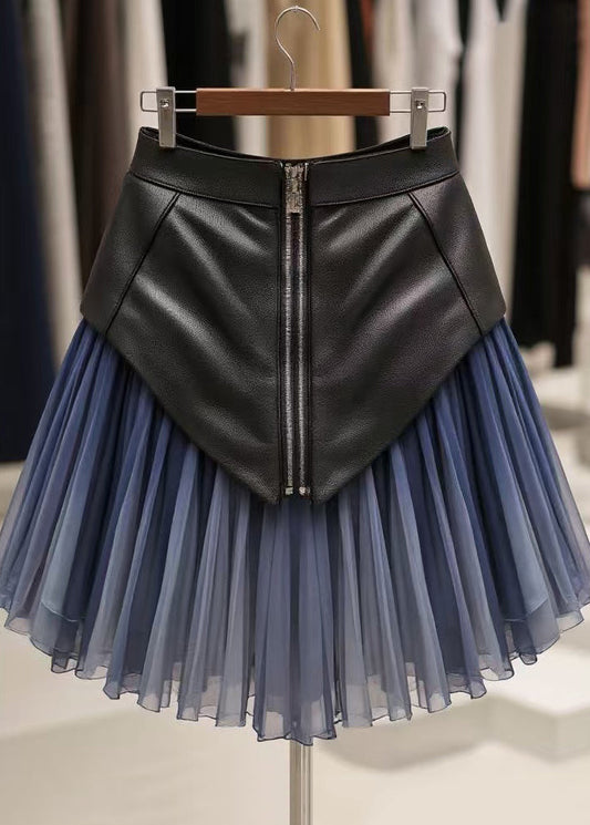 Art Blue Wrinkled High Waist Tulle Patchwork Skirts