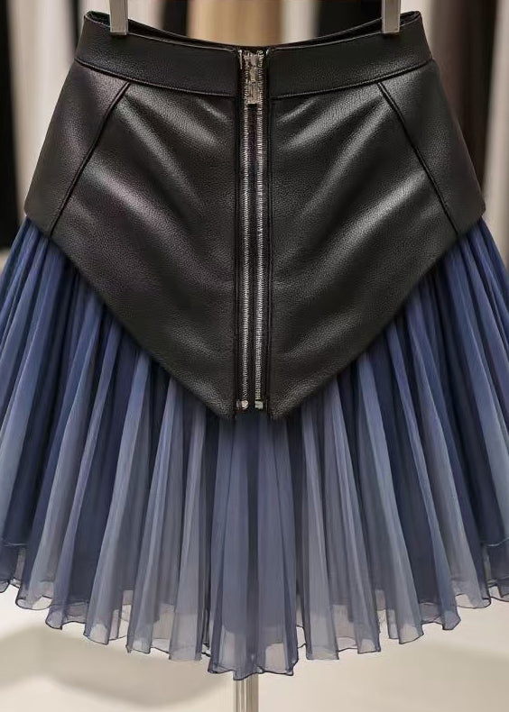 Art Blue Wrinkled High Waist Tulle Patchwork Skirts