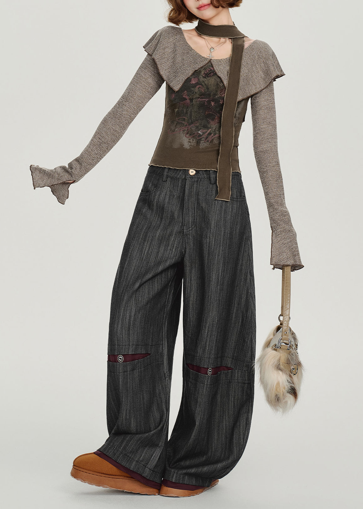 Art Brown Peter Pan Kragen Patchwork Baumwollhemd Frühling