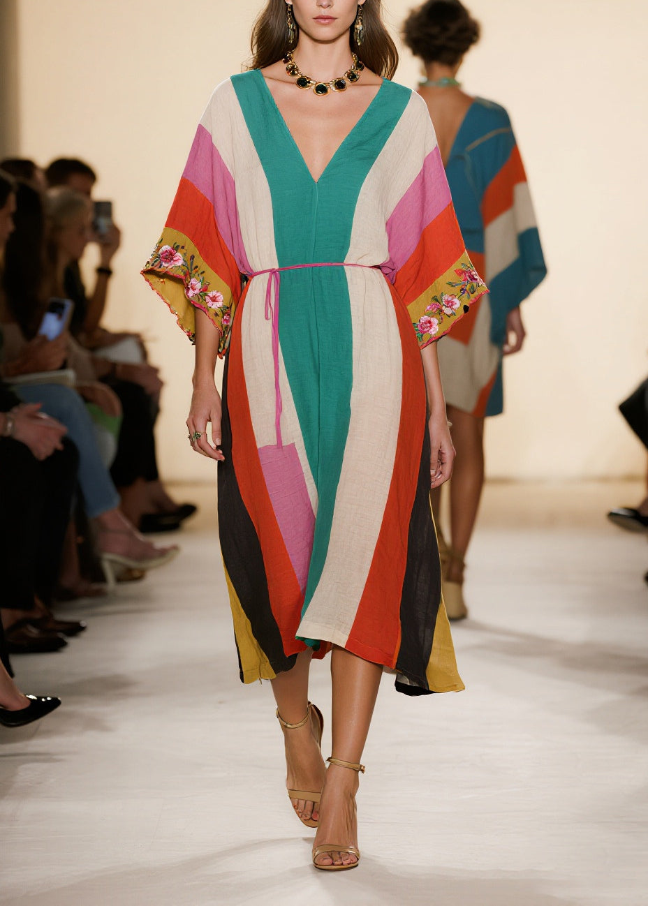Art Colorblock Oversized Cotton Maxi Dresses Summer