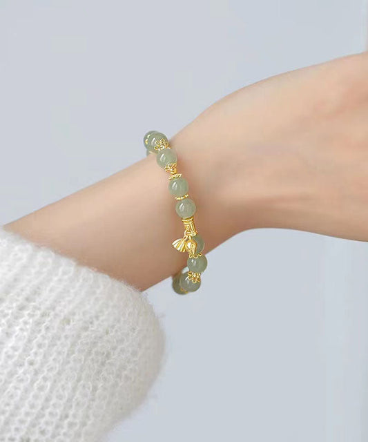 Pulsera de cadena de loto de jade cian artístico