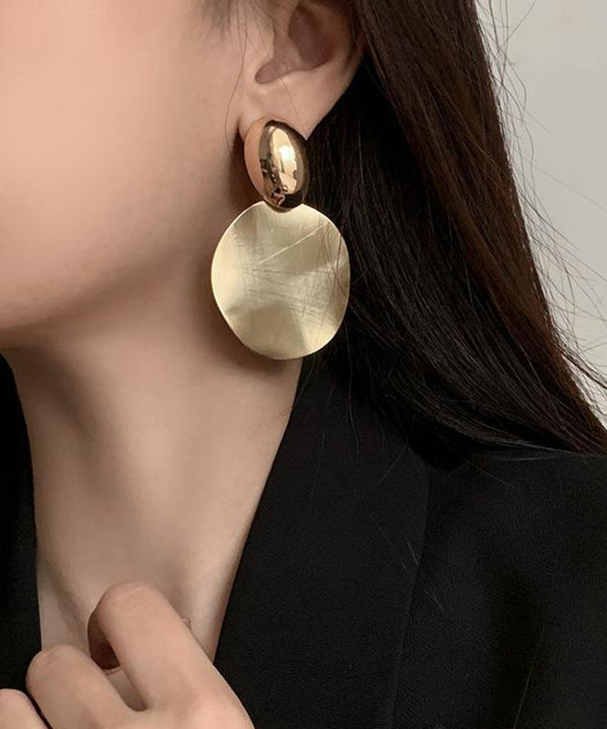 Art Gold Copper Alloy Brushed Original Film Hoop Earrings