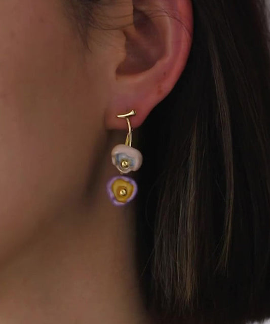 Art Gold Copper Orange Floral Tassel Drop Earrings