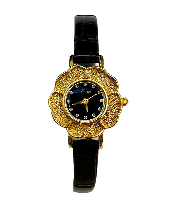 Art Gold Leather Alloy Camellia Quartz Movement Watches
