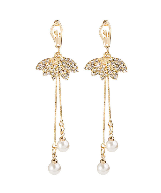 Pendientes colgantes de plata de ley dorada con perla y circonitas