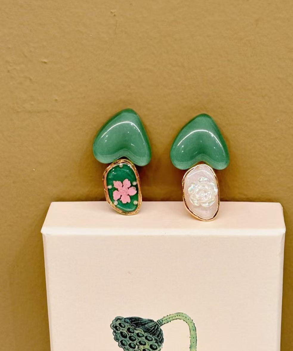 Conjunto de dos piezas de horquillas para el pelo con diseño floral de perla Love de Allloy, color verde arte