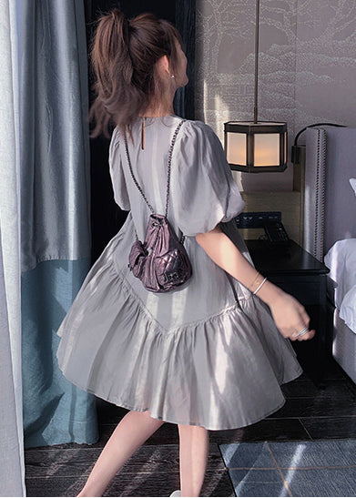 Art Grey Oversized Wrinkled Silk Day Dress Summer