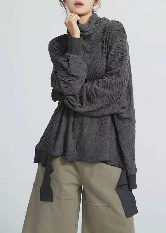 Art High Neck cotton spring Tunics for women Shape Pink Shirts - SooLinen