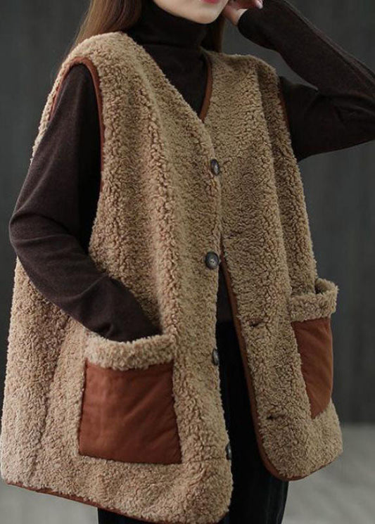 Art Khaki Knopftaschen Herbst Dicke Bluse Weste