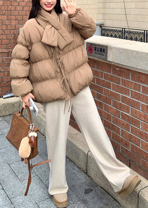 Art Khaki Oversized With Scarf Thick Duck Down Down Coat Winter