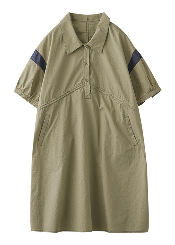 Vestido midi de algodón con botones y patchwork color caqui Art para verano