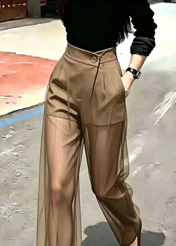 Art Khaki Sheer Draping Tulle Pants Summer