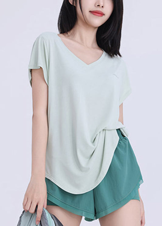 Art Light Green Patchwork Short Sleeve Yoga Tank Tops