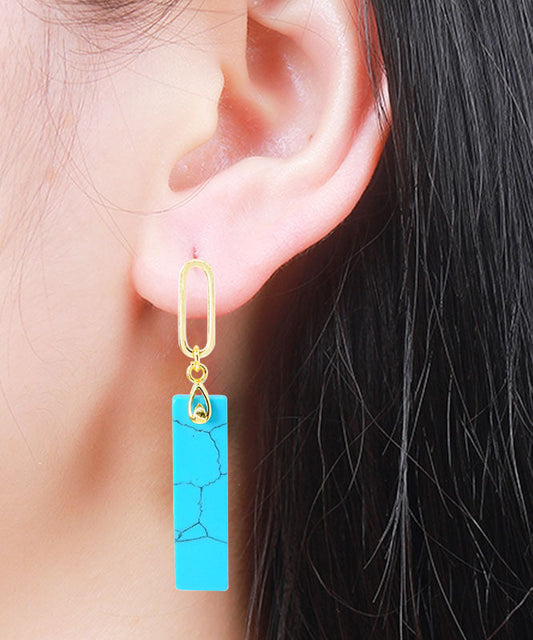 Pendientes colgantes de turquesa dorada en plata de ley verde claro