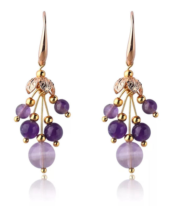 Pendientes colgantes de cristal de oro de 14 quilates en color morado claro