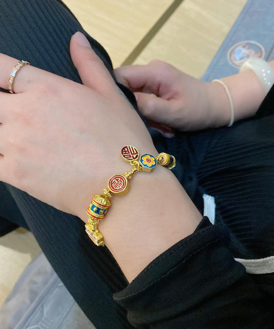 Pulsera con dijes de esmalte cloisonné y plata de ley multicolor