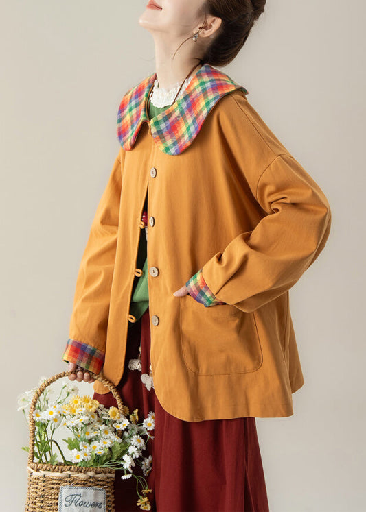 Art Orange Peter Pan Kragen Patchwork Baumwollmantel Frühling