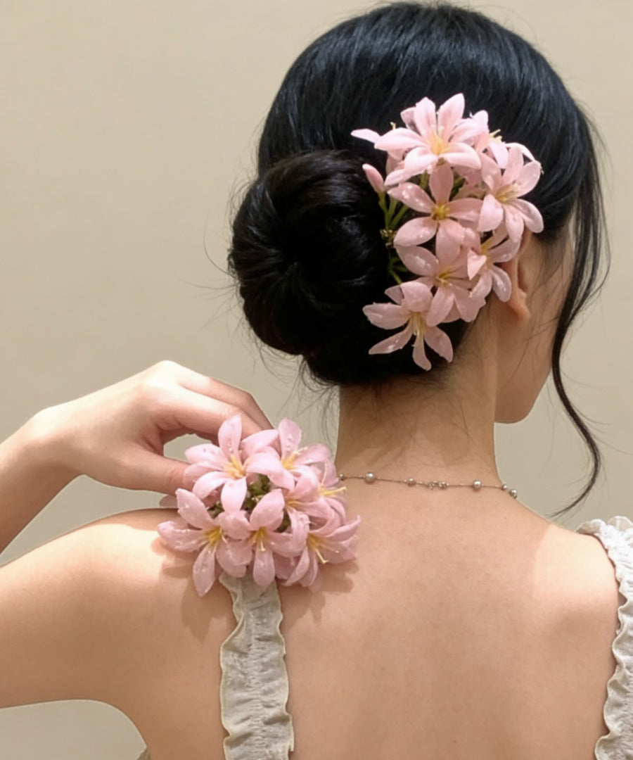 Art Pink Acrylic Floral Three-Piece Set Hairpin