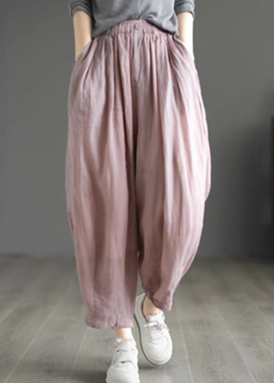 Pantalones cortos de ramio con cintura elástica de color rosa Art