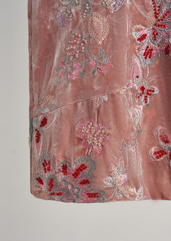 Kunstrosa bestickte Nagelperlen-Seidenvelours-Westen im orientalischen Stil für den Frühling