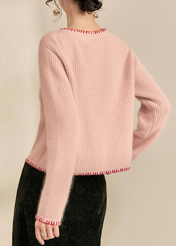 Cárdigan de punto de algodón con botones florales y patchwork rosa artístico para primavera