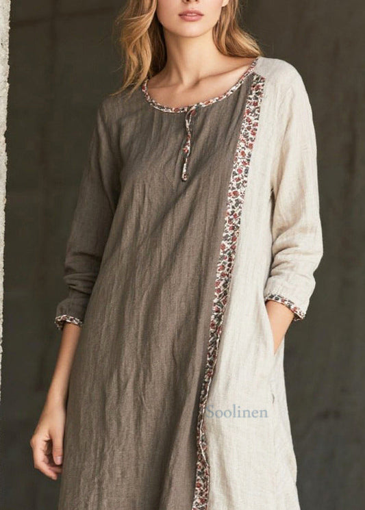 Maxikleider aus Baumwolle mit Patchwork-Print, asymmetrisch, Frühlingsstil