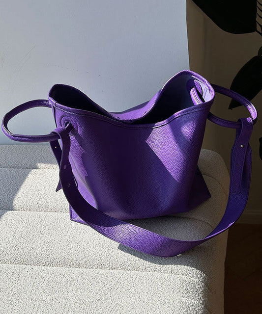 Art Purple Faux Leather Versatile Tote Bag