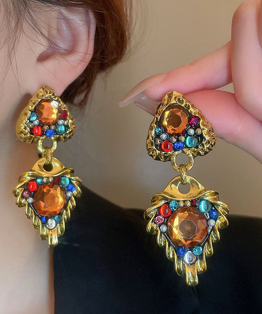 Pendientes colgantes de jade y circonita de aleación arcoíris