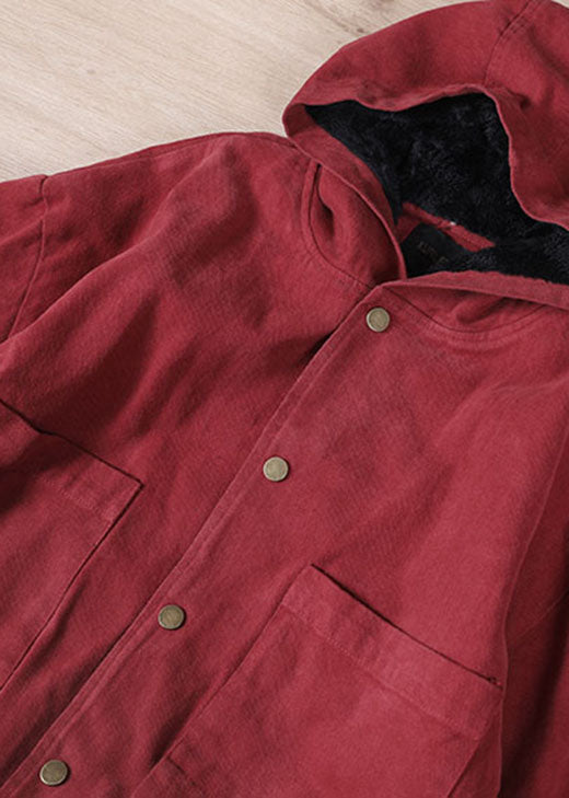 Art Red Kapuzentaschen Warm Fleece Mantel Winter