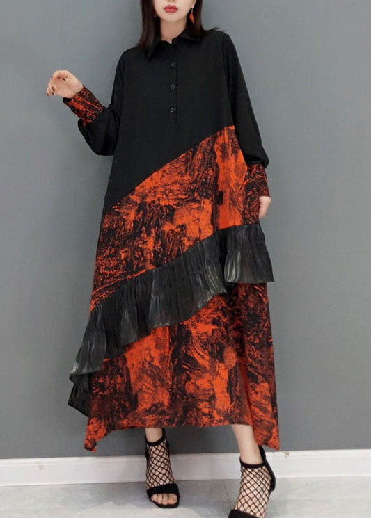 Kunst Rot Peter Pan Kragen Druck Patchwork Urlaub Kleider Frühling