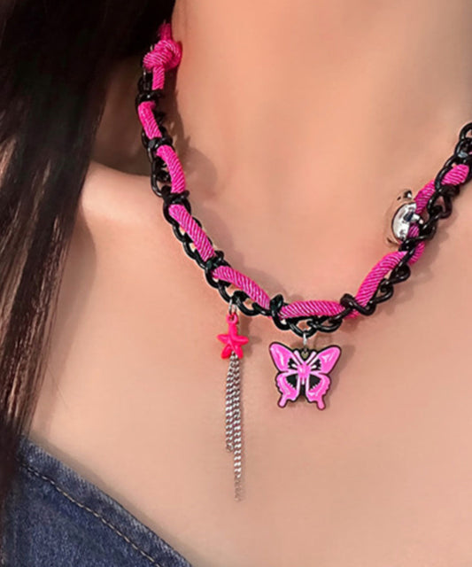 Collar de lazo con diseño de mariposa y cadena de aleación Art Rose