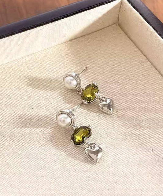 Art Silk Stainless Steel Crystal Pearl Tassel Drop Earrings