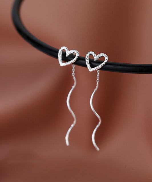 Art Silk Sterling Silver Zircon Love Wave Drop Earrings