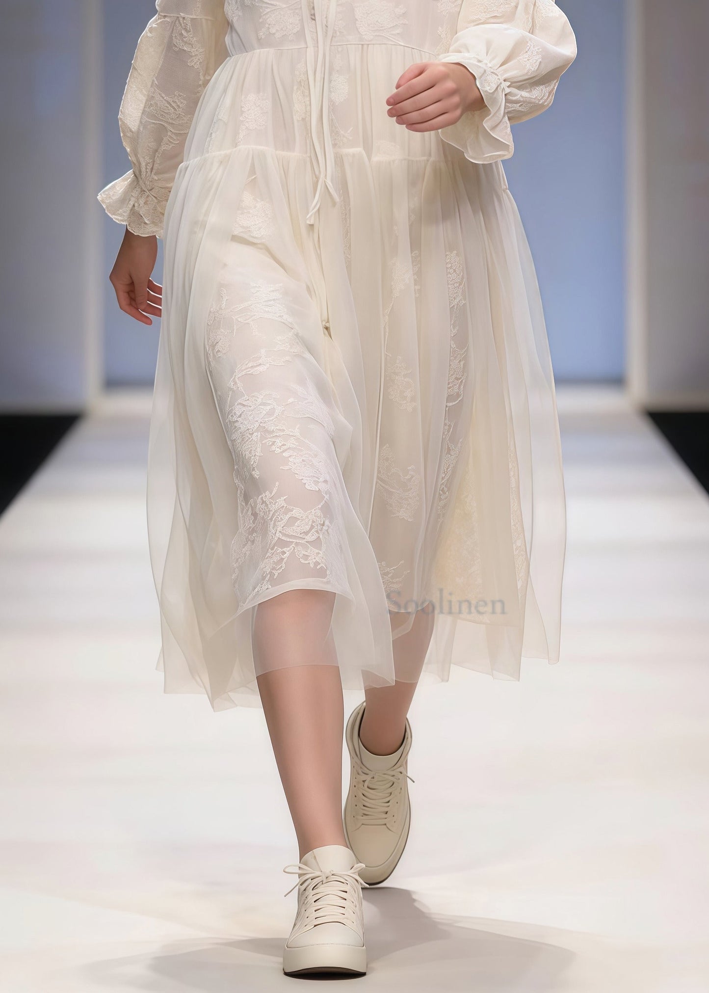 Art White Embroidered Patchwork Tulle Holiday Hooded Dress Spring
