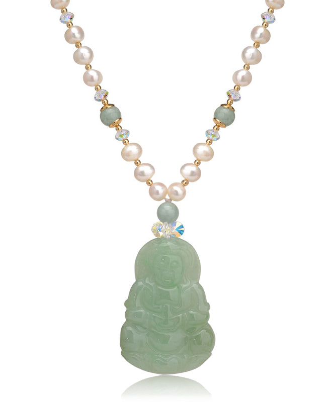 Halskette mit Anhänger aus weißer Jade mit Zirkonia